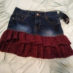 Bnwt Jordache denim girls skirt plum lace M 7-8